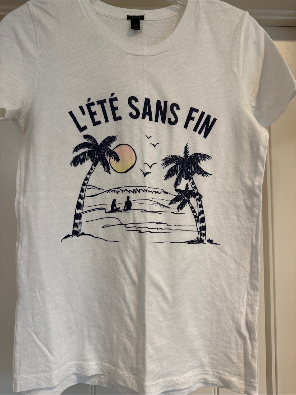 J Crew White Graphic 'L'Été Sans Fin' Tee